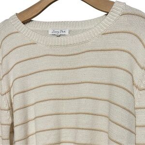Emory Park Women’s Size M Cream Ivory Tan Striped Cotton Blend Cropped Sweater